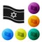 Black Flag of Israel icon isolated on white background. National patriotic symbol. Set icons in color circle buttons