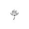 Black flat icon of dandelion flower with curved sprig. Big Bloom with big shabby petals.