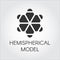 Black flat icon of hemispherical model. Pictograph of chemical series. Half-sphere molecular label. Vector logo