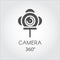 Black flat line icon of camera 360 degree. Concept of virtual panorama view