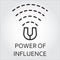 Black flat line vector icon power of influence as magnet