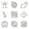 Black flat line vector icon set with a picture of ventilation equipment on white background.