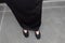 Black Flat Shoes, Close Up Female Wear Black Shoes on the Concrete Background