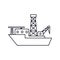 Black flat vector outline drillship icon isolated; drillship wit