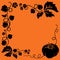 Black floral border on orange background with pumpkin and leaves