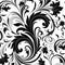 Black Floral Design With Swirling Vortexes And Leaf Patterns