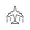 Black Fly Airplane Line Icon. Aircraft Simple Linear Pictogram. Aviation Travel Outline Icon. Jet Air Plane Symbol