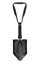 Black folding camping shovel isolated on white background. Army portable tool
