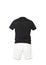 Black football shirt with white shorts