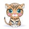 Black footed cat with beautiful eyes in cartoon style