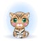 Black footed cat with beautiful eyes in cartoon style