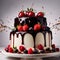 Black Forest cake, chocolate dessert with cream and fruit