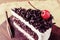 Black Forest, Chocolate cake on wooden table