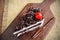 Black Forest, Chocolate cake on wooden table