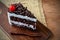 Black Forest, Chocolate cake on wooden table