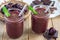 Black forest smoothie with cherry, almond milk and cacao, horizontal