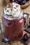 Black forest smoothie with cherry, almond milk and cacao powder