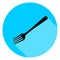 Black fork circle icon with long shadow on blue background.