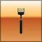 Black Fork icon isolated on gold background. Cutlery symbol. Vector Illustration