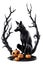 black Fox Statue in a Spooky Forest
