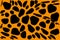Black free form geometric organic shapes on orange background. Abstract stone, fossil or animal footprint texture