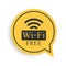 Black Free Wi-fi icon isolated on white background. Wi-fi symbol. Wireless Network icon. Wi-fi zone. Yellow speech