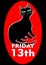 Black Friday 13th poster with good-natured pleased fat black cat. Vector EPS 10