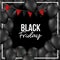 Black friday background with red festoons and black balloons in black color backdrop