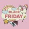 Black friday banner with magical elements for kids shop