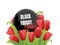 Black friday big sale card with red tulips.Vector illustration. Template banners, Wallpaper, flyers, invitation, posters, brochure