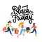 Black Friday crowd of women running to the store on sale holding shopping paper bags. Discount concept. Shopping banner. Female