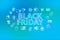 Black friday  - ecommerce web banner on blue background. Various shopping icons