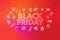 Black friday  - ecommerce web banner on red background. Various shopping icons