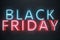 Black Friday - Friday with a big sale. Sales, joy, success. Blue and Red Glow Neon banner, discounts. 3D illustration