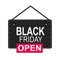 Black friday, open shop door board special season icon flat style