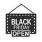 Black friday, open shop door board special season icon silhouette style