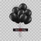 Black friday promo concept. Bunch of black balloons with strings glued with black tape on transparent background