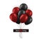 Black Friday promo concept. Bunch of black and red balloons with strings glued with black tape isolated on white