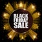 Black Friday realistic and luxurious icon with golden frame and decorative star burst