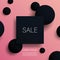 Black friday sale 3d vector illustration banner template with black objects on pink background. Sales promotion, special
