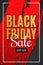 Black Friday Sale Banner. Grunge brush with glitters in white frame. Dark background. Flyer for your design. Golden text with glit