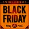 Black friday sale banner on patterned orange background, vector