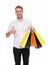 Black friday sale concept. Man formal clothes carry shopping bags. Guy happy carry bunch shopping bags. Profitable deals