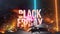 Black Friday sale, discount. Epic 3D animation on the black background.