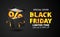 Black friday sale discount event poster banner template with 3d black box present with golden ribbon