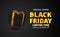 Black friday sale discount poster banner template with 3d black box present with golden ribbon