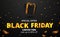 Black friday sale discount poster banner template with 3d black box present with golden ribbon and gold confetti