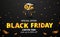 Black friday sale discount poster banner template with 3d black box present with golden ribbon and percentage and gold confetti