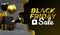 Black Friday sale gold and black flyer background with megaphone and lettering text in realistic 3D rendering