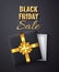 Black Friday Sale Golden glitter sparkle.Open Black Gift box with gold bow and ribbon top view. Vector illustration